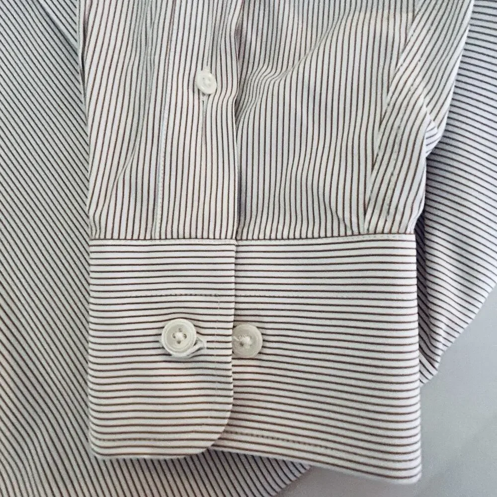 Banana Republic Men's Tall Tailored Slim Fit Cotton Brown White Striped Shirt XL